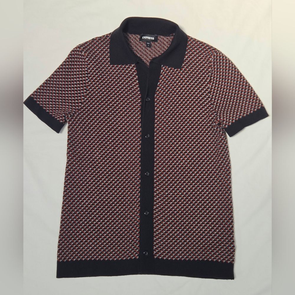 Express Men Geo Print Cotton Short Sleeve Sweater Polo S